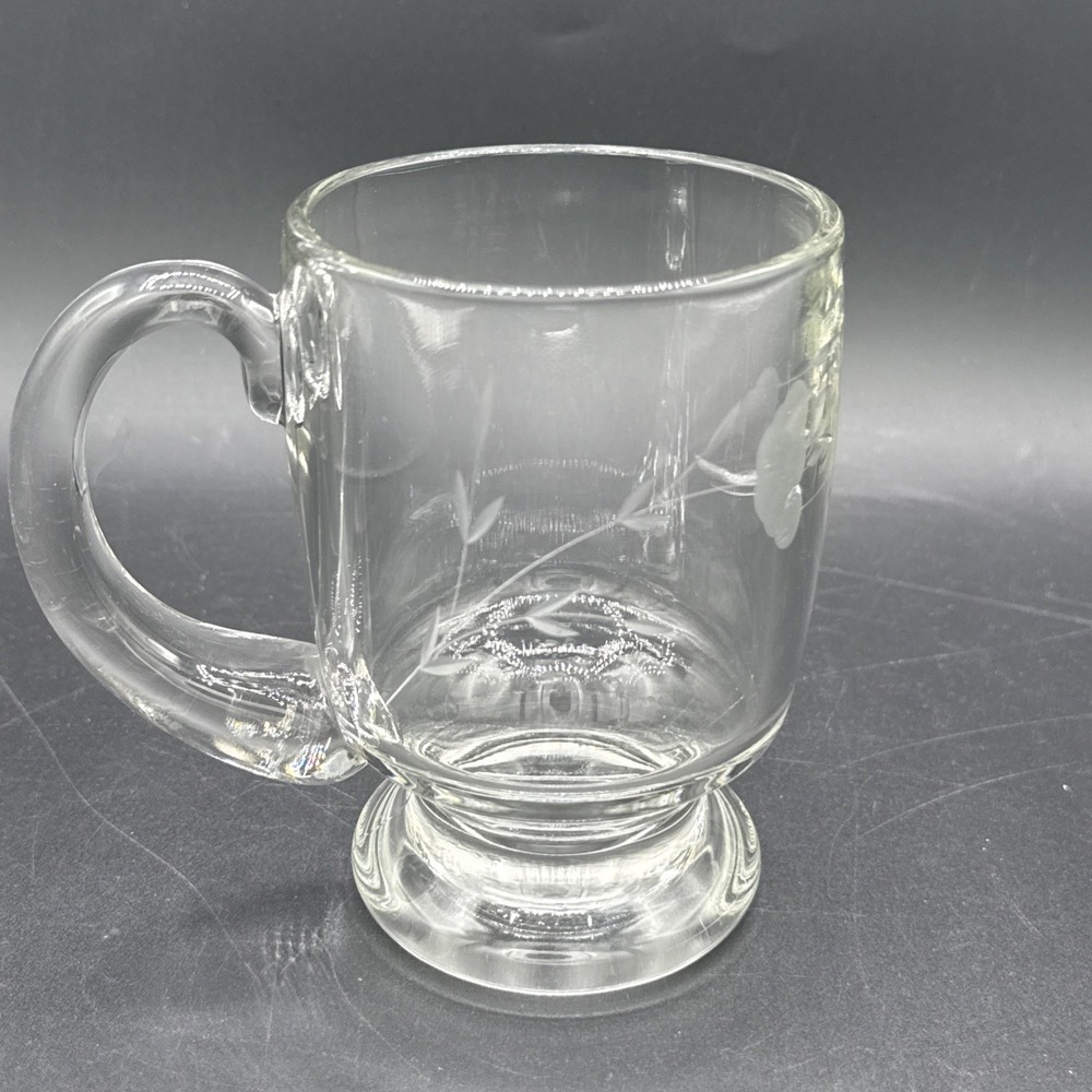 Vintage Princess House Heritage Etched Glass Coffee Mug Pedestal Footed